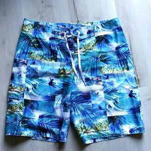 Old navy swim trunks surf print palms beach ocean